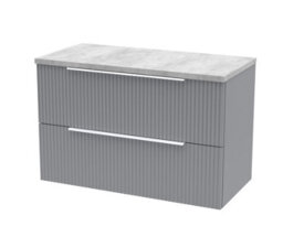 Balterley Tixall Fluted 2 Drawer Wall Hung Vanity Unit With Laminate Worktop, Satin Grey, 800mm