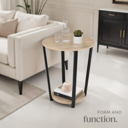 Tectake Bedside Table Swindon - Industrial Style, Round With Large And Small Shelf, 50 X 62.5 Cm - Industrial Wood Light, Oak Sonoma - thumbnail 8