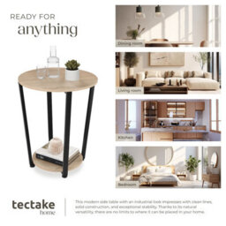 Tectake Bedside Table Swindon - Industrial Style, Round With Large And Small Shelf, 50 X 62.5 Cm - Industrial Wood Light, Oak Sonoma - thumbnail 7