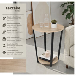Tectake Bedside Table Swindon - Industrial Style, Round With Large And Small Shelf, 50 X 62.5 Cm - Industrial Wood Light, Oak Sonoma - thumbnail 2