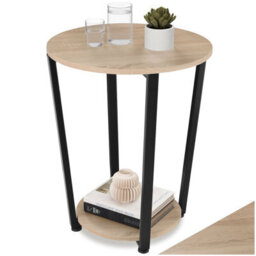Tectake Bedside Table Swindon - Industrial Style, Round With Large And Small Shelf, 50 X 62.5 Cm - Industrial Wood Light, Oak Sonoma - thumbnail 1