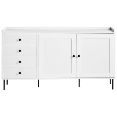 Wyld And Coco Nordicnest Sideboard White 2 Door 4 Drawer Cabinet Storage Unit Scandinavian Style - W150 X D40 X H80Cm - image 1