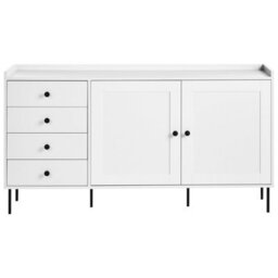 Wyld And Coco Nordicnest Sideboard White 2 Door 4 Drawer Cabinet Storage Unit Scandinavian Style - W150 X D40 X H80Cm - thumbnail 1