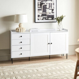 Wyld And Coco Nordicnest Sideboard White 2 Door 4 Drawer Cabinet Storage Unit Scandinavian Style - W150 X D40 X H80Cm - thumbnail 2