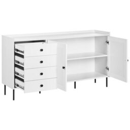 Wyld And Coco Nordicnest Sideboard White 2 Door 4 Drawer Cabinet Storage Unit Scandinavian Style - W150 X D40 X H80Cm - thumbnail 6