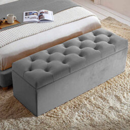 90Cm Chesterfield Ottoman Storage Box- Plush Velvet Shoe Bench - Grey Chesterfield Upholstered Blanket Box - thumbnail 1