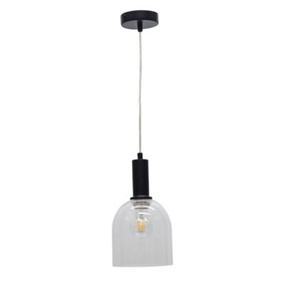 First Choice Lighting Belten - Clear Glass Cloche Black Deco Pendant Fitting - image 1