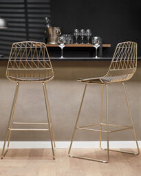 Beliani Set Of 2 Bar Chairs Preston Metal Gold - thumbnail 2