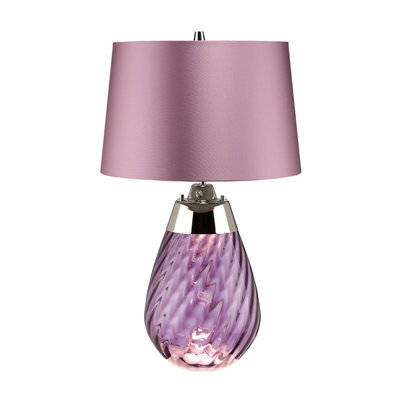 Luminosa Lighting Elstead Lena 2 Light Small Plum Table Lamp, Plum-Tinted Glass , Heather Shade, E27 - image 1