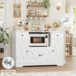 White 120 Cm Sideboard, Kitchen Pantry Cupboard With Power Sockets - thumbnail 4