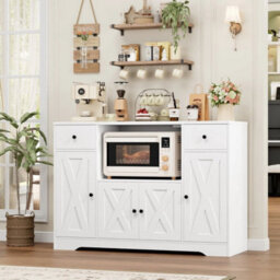 White 120 Cm Sideboard, Kitchen Pantry Cupboard With Power Sockets - thumbnail 6