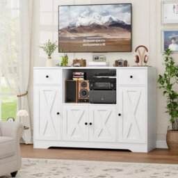 White 120 Cm Sideboard, Kitchen Pantry Cupboard With Power Sockets - thumbnail 3