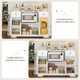 White 120 Cm Sideboard, Kitchen Pantry Cupboard With Power Sockets - thumbnail 5