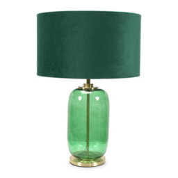 Valuelights Leigh Forest Green Glass And Gold Detail Table Lamp With Velvet Drum Shade