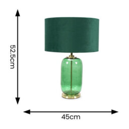 Valuelights Leigh Forest Green Glass And Gold Detail Table Lamp With Velvet Drum Shade - thumbnail 9