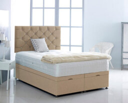 Comfy Deluxe 4Ft6 Double Beige Linen Velvet Foot Lift Ottoman Bed With Headboard & Mattress - thumbnail 1
