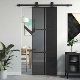 Berkfield Modern Sliding Door Black 76X205 Cm Tempered Glass And Aluminium - thumbnail 2