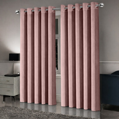 Oxford Homeware Eyelet Linen Effect Curtains Blush Pink Fully Lined 100% Blackout Thermal Insulated Curtain Pair (W)168Cmx(L)228Cm - image 1