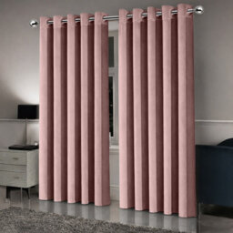 Oxford Homeware Eyelet Linen Effect Curtains Blush Pink Fully Lined 100% Blackout Thermal Insulated Curtain Pair (W)168Cmx(L)228Cm - thumbnail 1
