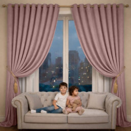 Oxford Homeware Eyelet Linen Effect Curtains Blush Pink Fully Lined 100% Blackout Thermal Insulated Curtain Pair (W)168Cmx(L)228Cm - thumbnail 2