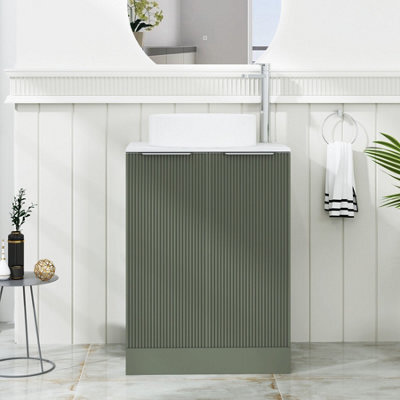 Royal Bathrooms Evora 600mm Sage Green Fluted Floor Standing Countertop Vanity Unit 2 Door With Art Basin - image 1