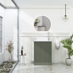 Royal Bathrooms Evora 600mm Sage Green Fluted Floor Standing Countertop Vanity Unit 2 Door With Art Basin - thumbnail 2