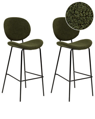 Wyld And Coco Boucle Bar Chairs Set Of 2 Dark Green With Black Iron Legs, Armless Counter Stools For Kitchen And Dining - image 1