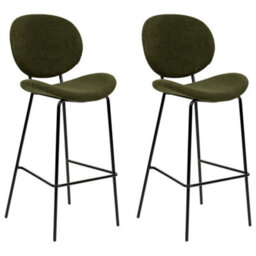 Wyld And Coco Boucle Bar Chairs Set Of 2 Dark Green With Black Iron Legs, Armless Counter Stools For Kitchen And Dining - thumbnail 3