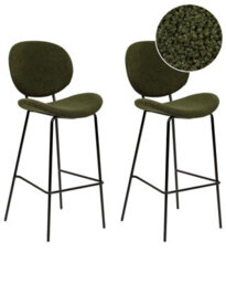 Wyld And Coco Boucle Bar Chairs Set Of 2 Dark Green With Black Iron Legs, Armless Counter Stools For Kitchen And Dining - thumbnail 1