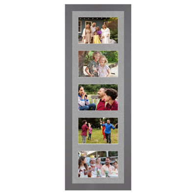 AK Frames 26X8 Dark Grey Modern Multi Photo Frame With Silver Mount - Holds 5 Apertures (5X) 6X4 Photos - image 1