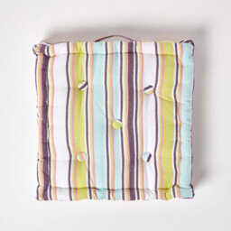 Homescapes Cotton Osaka Green Stripes Floor Cushion, 40 X 40 Cm - thumbnail 3