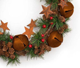 Shatchi 40Cm Bells Stars Pine Green Christmas Wreath - thumbnail 4
