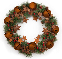 Shatchi 40Cm Bells Stars Pine Green Christmas Wreath