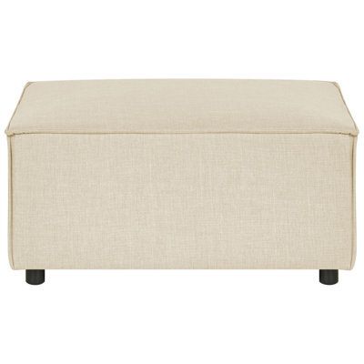 Wyld and Coco Beige Linen Ottoman Square Footstool - Faux Linen Upholstered, Compact Contemporary Design - image 1