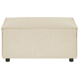 Wyld and Coco Beige Linen Ottoman Square Footstool - Faux Linen Upholstered, Compact Contemporary Design - thumbnail 1