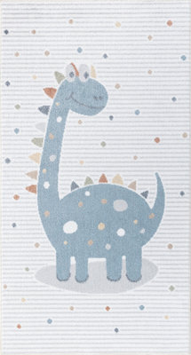 Livabliss Kids Machine Washable Beige/grey Bedroom Dino Area Rug 80 X 150 Cm - Easy Care, Non Shedding, Soft & Safe Rug For Kids Spaces - image 1