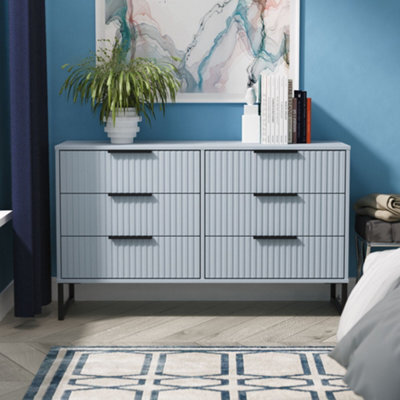 Ancona Matt Denim Blue 6 Drawer Chest (H)678mm (W)1130mm (D)395mm - image 1