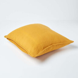 Homescapes Cotton Rajput Ribbed Mustard Yellow Cushion Cover, 45 X 45Cm - thumbnail 3