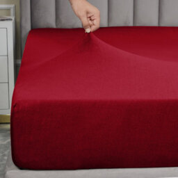 Ameha 100% Cotton Jersey Fitted Sheet Burgundy Soft Anti Allergy 30Cm Extra Deep Easy Care Double Bed Sheets 137 X 190Cm - thumbnail 9