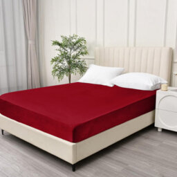 Ameha 100% Cotton Jersey Fitted Sheet Burgundy Soft Anti Allergy 30Cm Extra Deep Easy Care Double Bed Sheets 137 X 190Cm - thumbnail 5