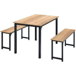3 Pcs Natural Dining Table Set Dining Table & 2 Benches Kitchen - thumbnail 4