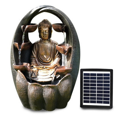 Geezy Solar Water Fountain Led Golden Buddha Solar Water Feature Garden Decoration