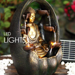 Geezy Solar Water Fountain Led Golden Buddha Solar Water Feature Garden Decoration - thumbnail 3