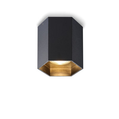Ultra Beam Lighting Ultrabeam 5 Watt Hexagonal Black Surface Mounted Ceiling Spotlight - 5 Watt Gu10 Lamp - 3000K Warm White - image 1