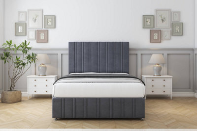 "Sloomy Langston Steel Plush Divan Bed Set 2 Drawers Left Side - 54"" Floor Standing & 12""  Footboard 4' Small Double" - image 1