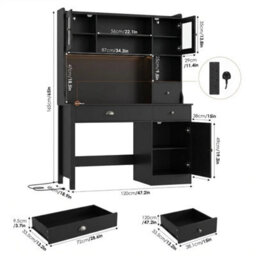 Black Computer Desk With Drawers   Storage Shelves & Power Outlets & Led - thumbnail 2