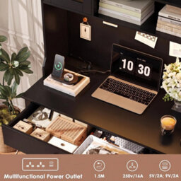 Black Computer Desk With Drawers   Storage Shelves & Power Outlets & Led - thumbnail 5