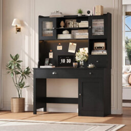Black Computer Desk With Drawers   Storage Shelves & Power Outlets & Led - thumbnail 6