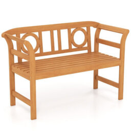 Gainoom Outdoor Bench Acacia Wood 2-Person Patio Loveseat With Backrest And Armrests - thumbnail 9