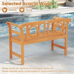 Gainoom Outdoor Bench Acacia Wood 2-Person Patio Loveseat With Backrest And Armrests - thumbnail 8